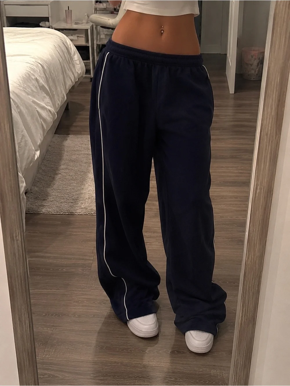 Women Navy Joggers with White Side Stripe